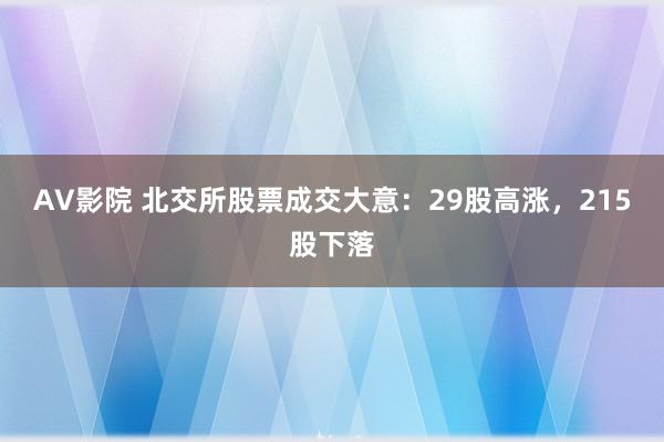 AV影院 北交所股票成交大意：29股高涨，215股下落