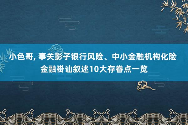 小色哥， 事关影子银行风险、中小金融机构化险 金融褂讪叙述10大存眷点一览